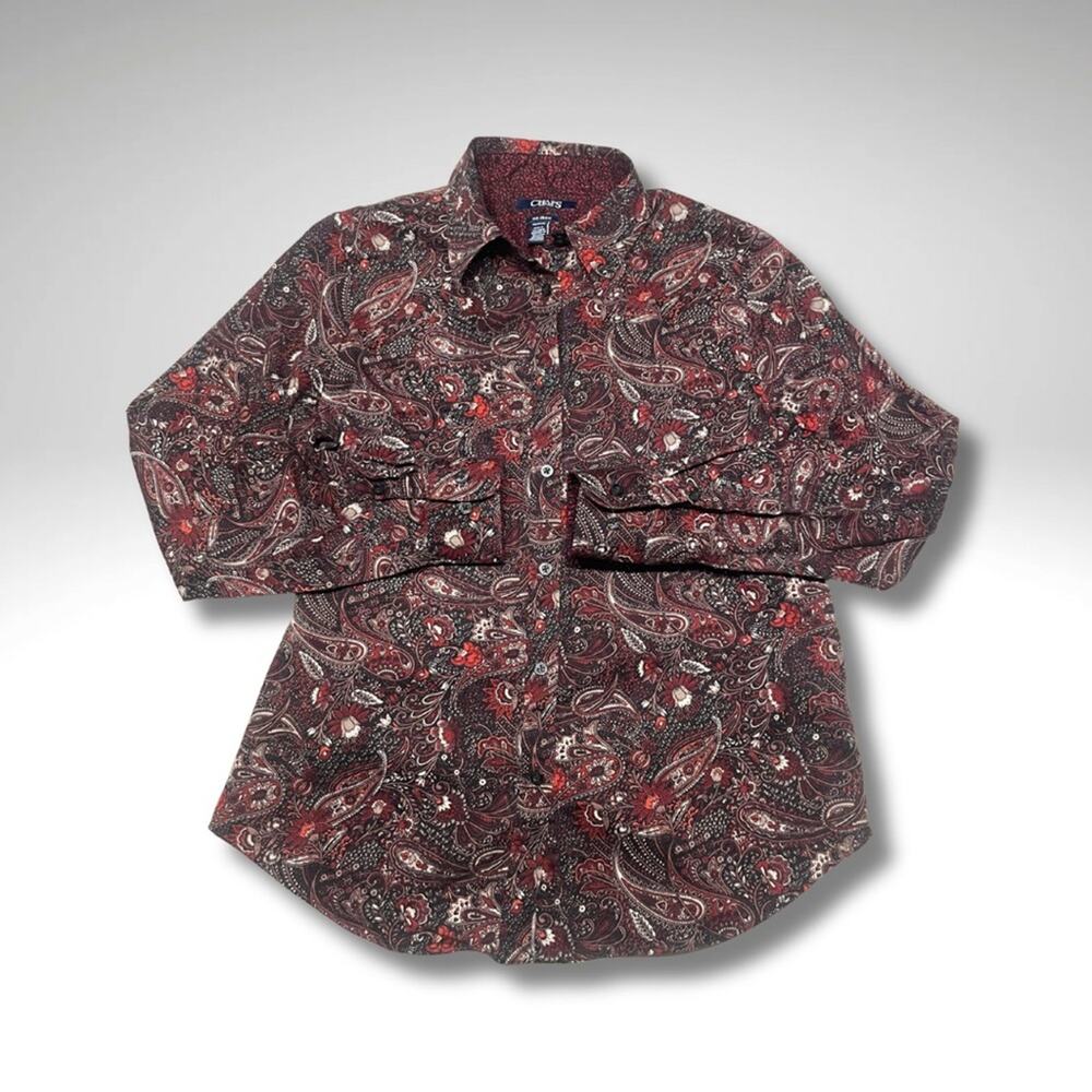 Ralph Lauren-Western Style Paisley Blouse • Chaps Red Black Scroll Print Sz PS